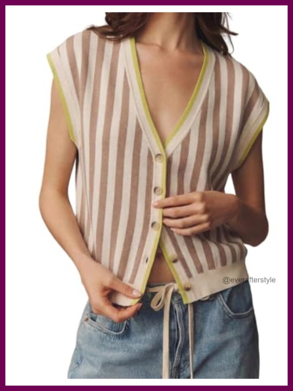 Womens Oversized Striped Sweater Vest Soft Lightweight Knit Cardigan
